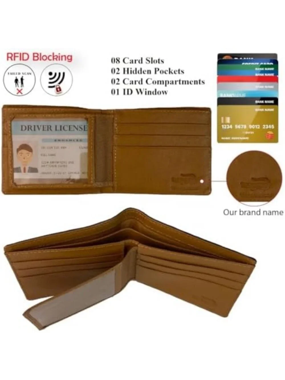 Men's Leather Bifold Wallet - RFID Blocking, Alligator Print, Front Pocket